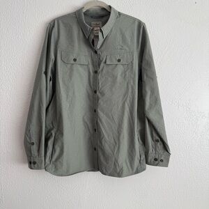 LL Bean Women's LongSleeve ButtonUp Shirt Size Large NFZ Insect/Odor Repel Green